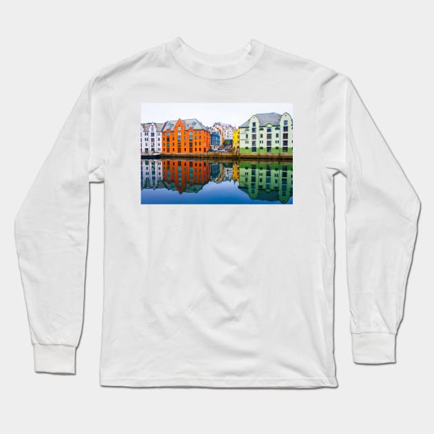 Alesund waterfront, Norway Long Sleeve T-Shirt by HazelWright